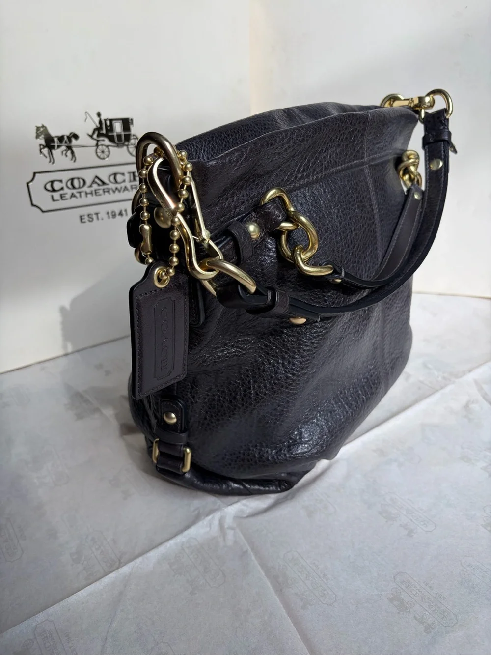 Vintage Coach Mahogany Brooke Leather Hobo Shoulder Bag Brass Hardware NWT